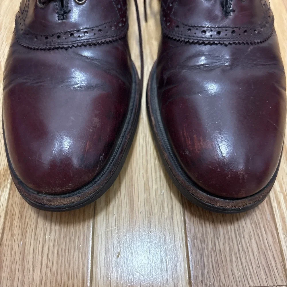 L.L. Bean Mens Saddle Shoes Burgundy Leather Plain Toe Dress‎ Oxfords Size 8
